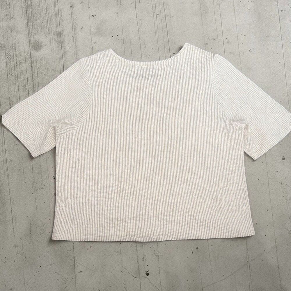 Ophelia Roe Cream Tan Texture Stripe Boho Top Size 2X Puff Sleeve - Picture 2 of 5